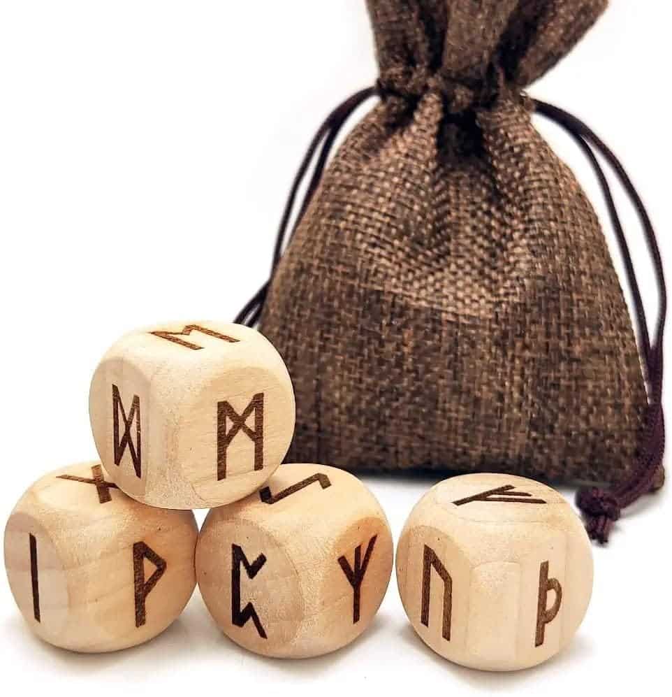 dés divinatoires runes en bois jeu de méditation avec 24 symboles anciens