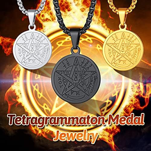 pentacle de protection: collier personnalisable en acier inoxydable/noir/plaqué or pour homme, femme, garçon bijou médaille religieux avec boîte cadeau