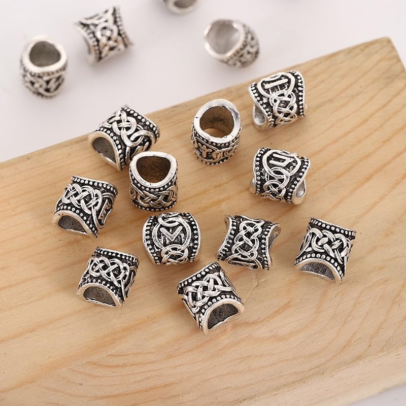 kits de runes viking queta 80 pcs pour barbe/cheveux avec 300 bandes caoutchouc