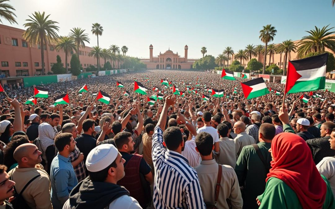 des milliers de marocains unis dans une mobilisation massive pour soutenir et exprimer leur solidarité avec le peuple palestinien.